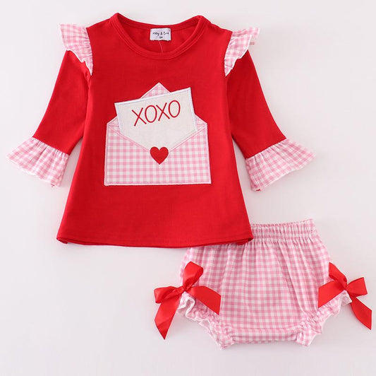 Valentine XOXO Applique Red Girl Bloomers Set