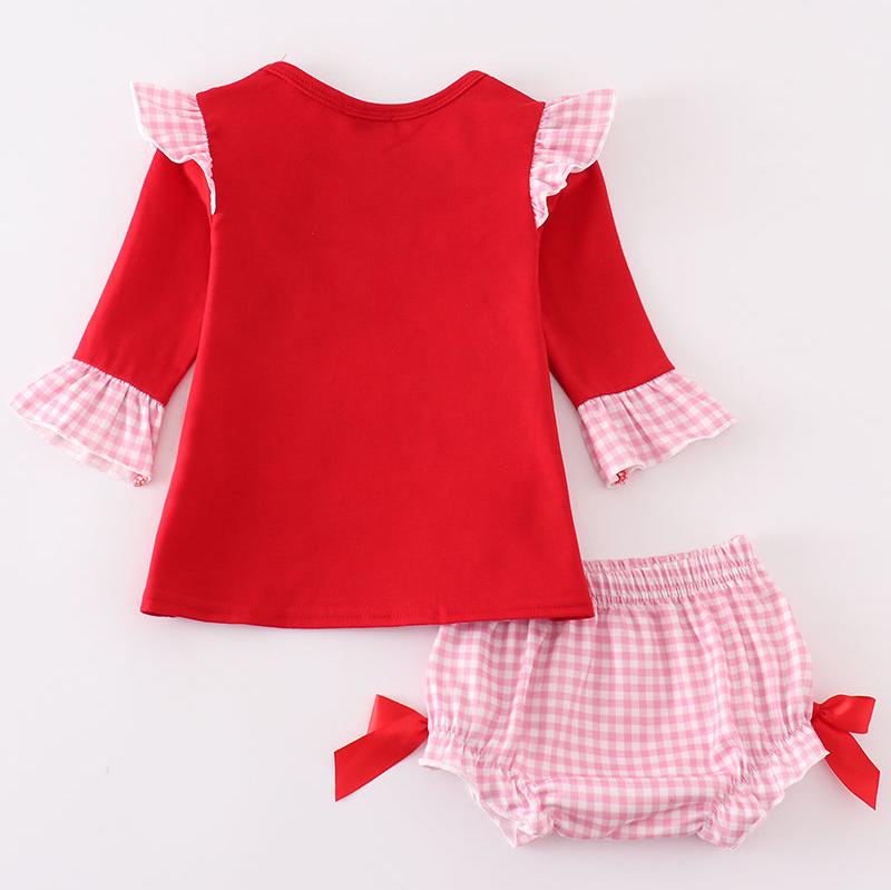 Valentine XOXO Applique Red Girl Bloomers Set