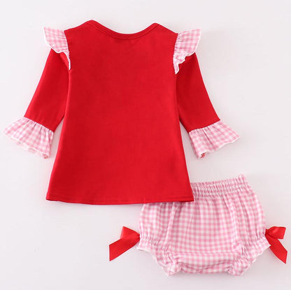 Valentine XOXO Applique Red Girl Bloomers Set