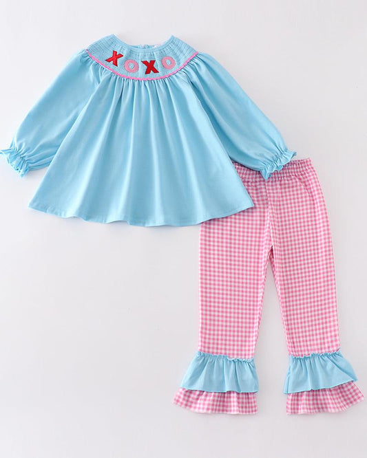 XOXO Blue Smocked Girl Set