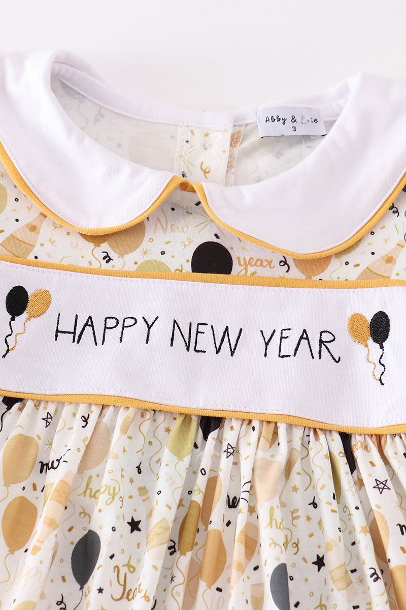 Happy New Year Embroidered Gold Girl Set