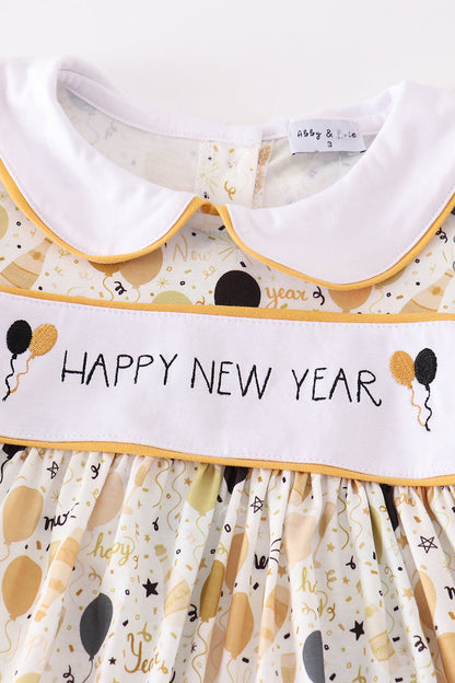 Happy New Year Embroidered Gold Girl Set