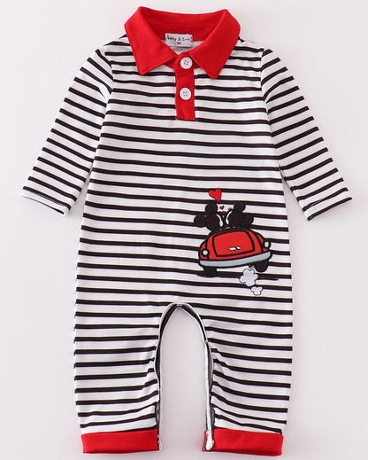 Valentine's Day Character Applique Stripe Boy Romper