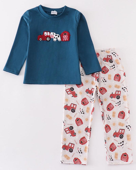 Navy Farm French Knot Boy Set