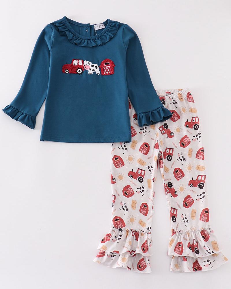 Navy Farm French Knot Girl Set