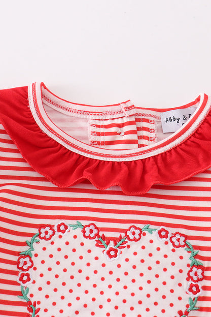 Red Stripe Heart Applique Girl Romper