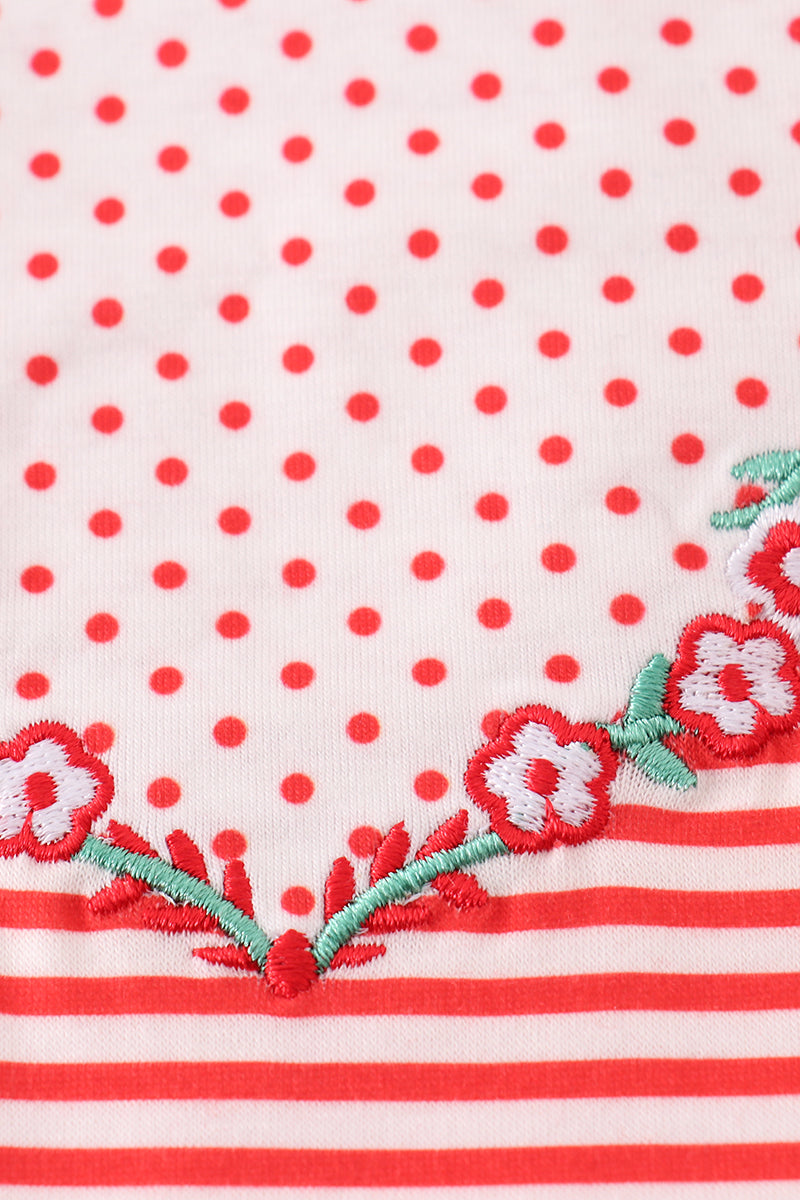 Red Stripe Heart Applique Girl Romper