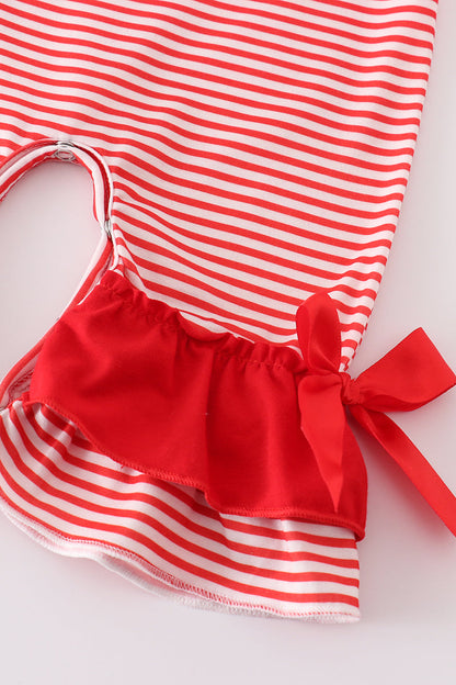 Red Stripe Heart Applique Girl Romper