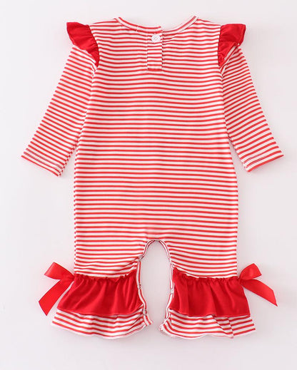 Red Stripe Heart Applique Girl Romper