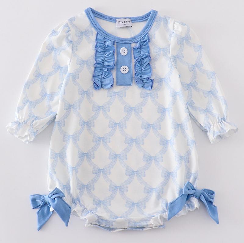 Blue Blossom Bow Print Ruffle Bubble