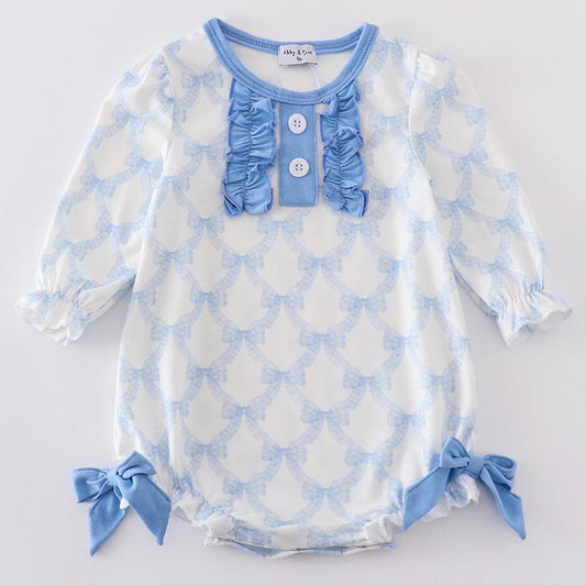 Blue Blossom Bow Print Ruffle Bubble