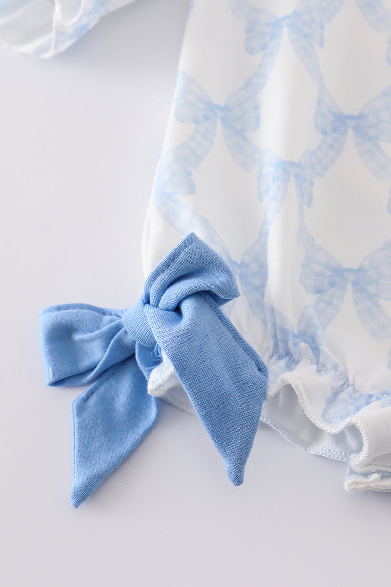 Blue Blossom Bow Print Ruffle Bubble