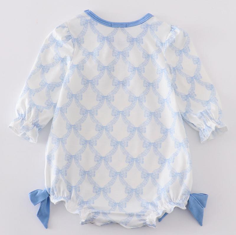 Blue Blossom Bow Print Ruffle Bubble