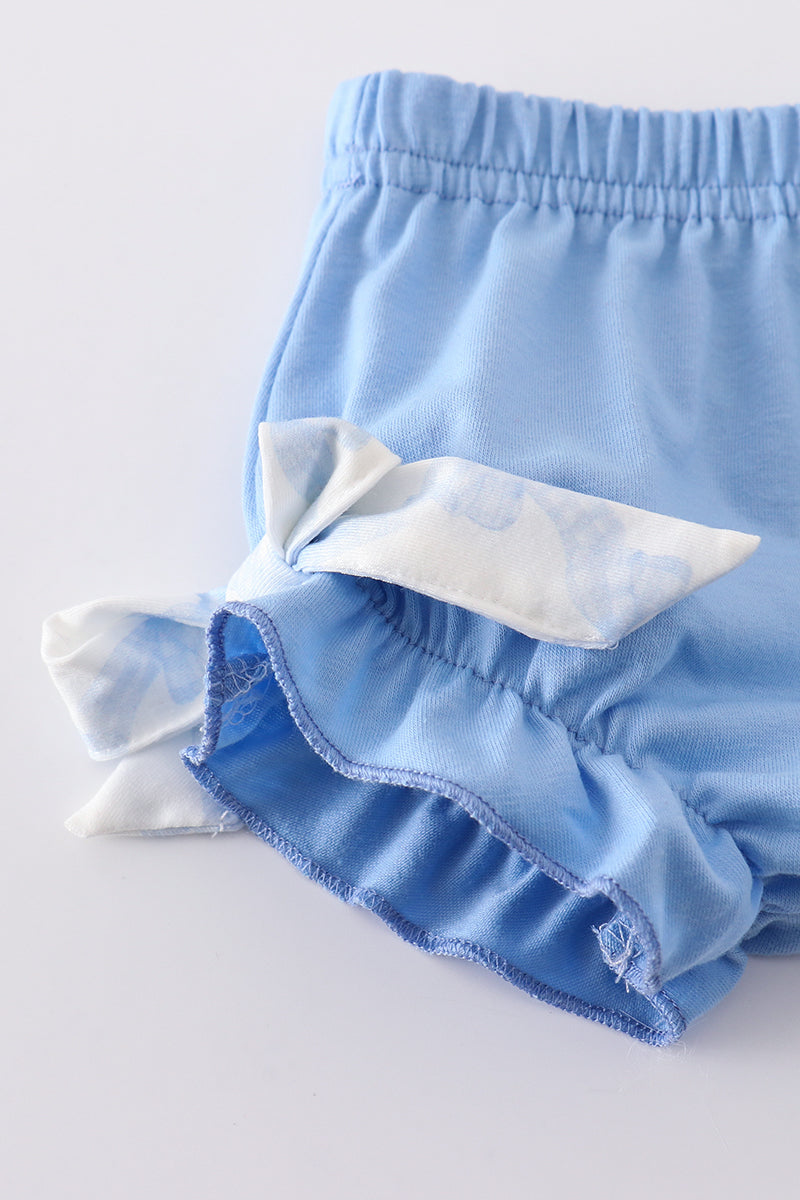 Blue Blossom Bow Print Girl Bloomers Set