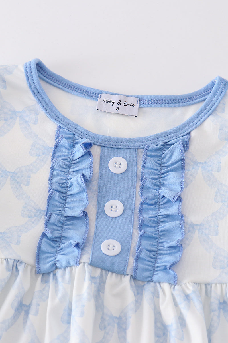 Blue Blossom Bow Print Girl Pants Set