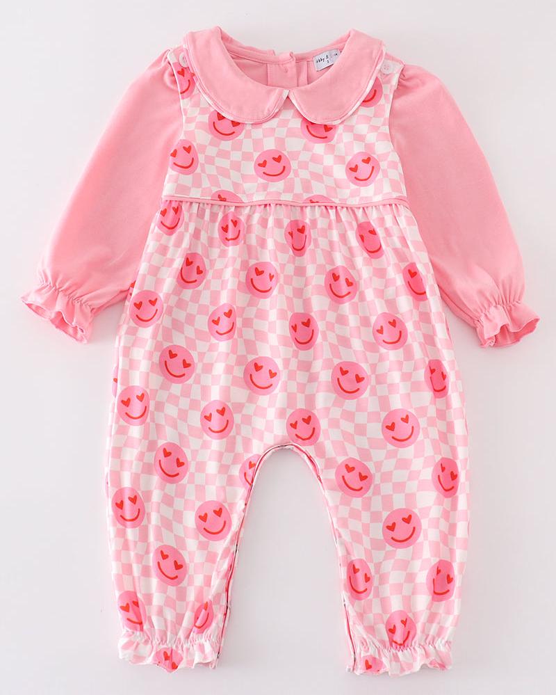 Valentine Smile Print Pink Girl Jumpsuit Set