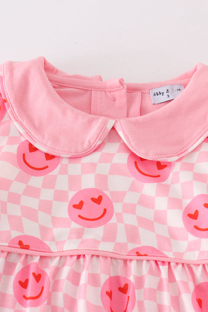 Valentine Smile Print Pink Girl Jumpsuit Set