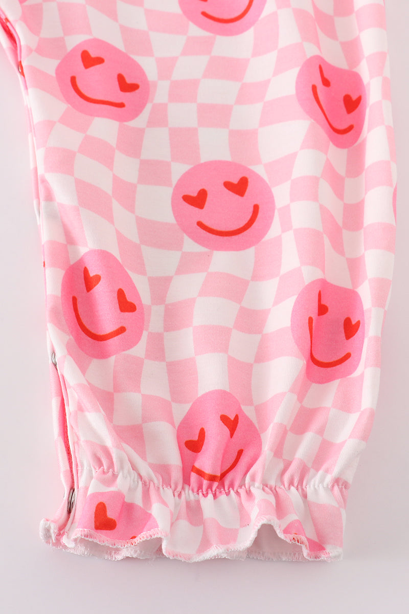 Valentine Smile Print Pink Girl Jumpsuit Set