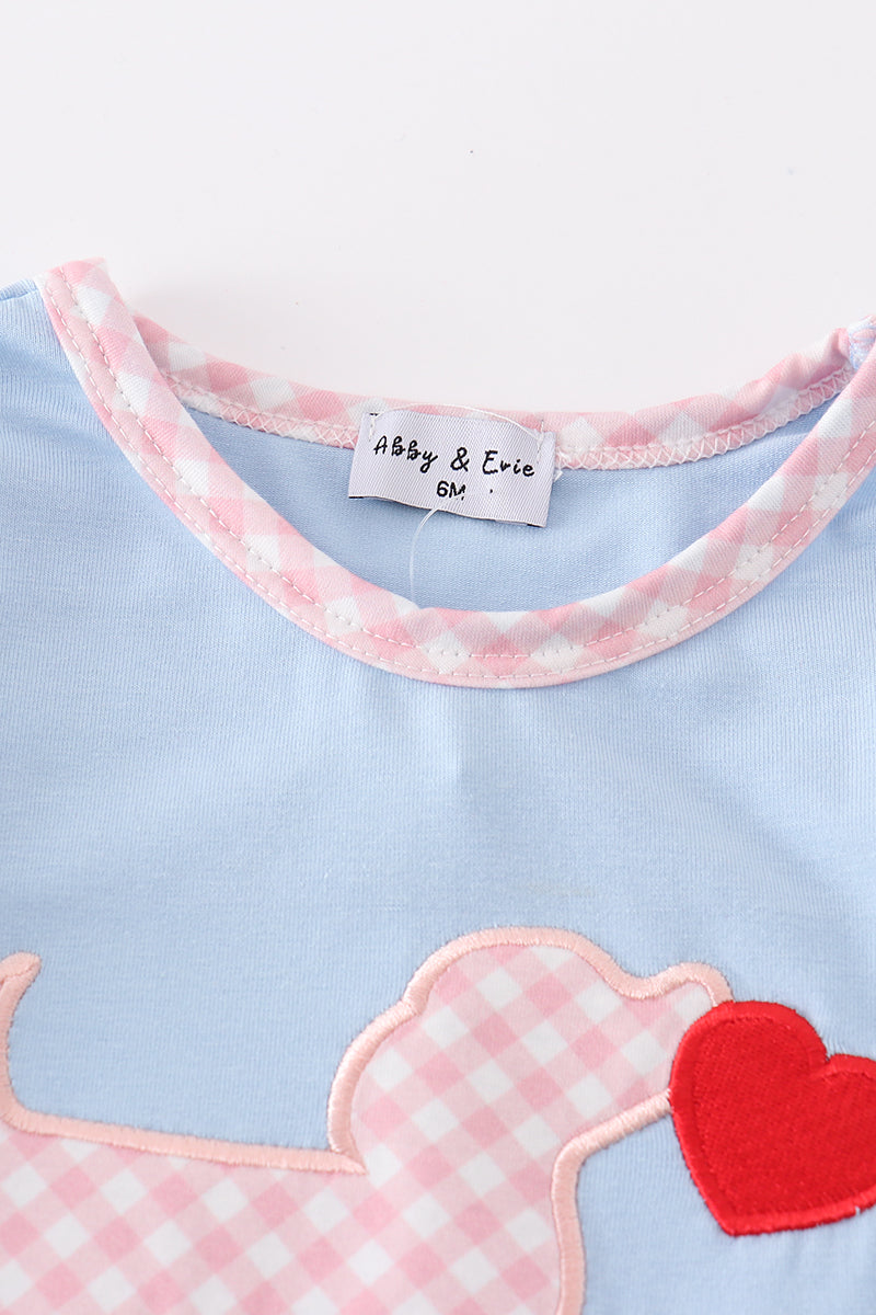 Valentine Puppy Heart Applique Blue Girl Romper