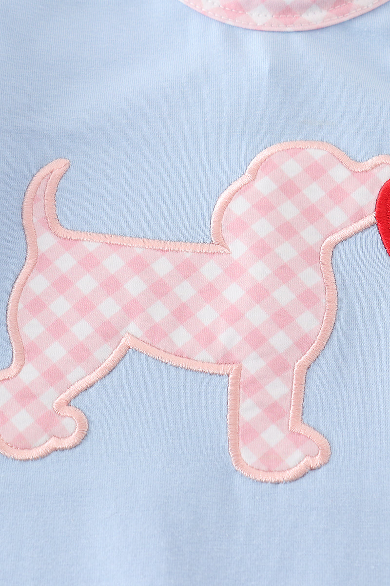 Valentine Puppy Heart Applique Blue Girl Romper