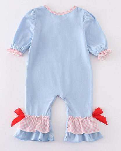 Valentine Puppy Heart Applique Blue Girl Romper