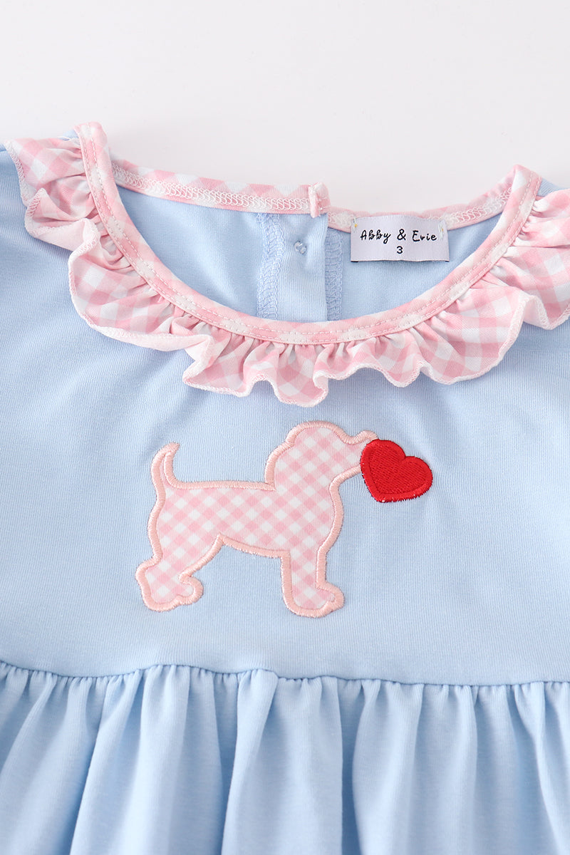 Valentine Puppy Heart Applique Blue Girl Set