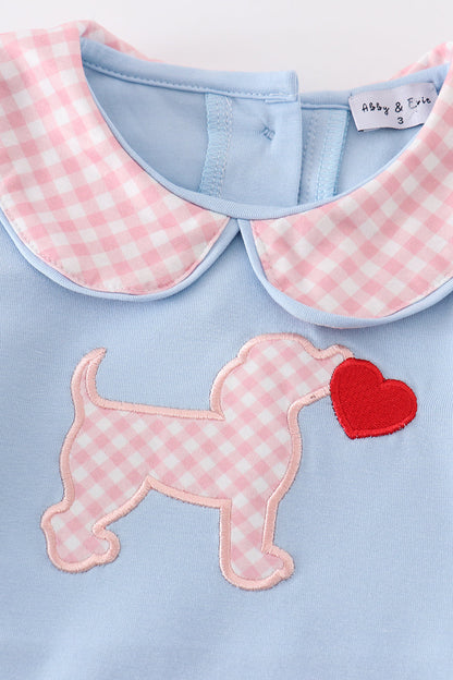 Valentine Puppy Heart Applique Blue Dress