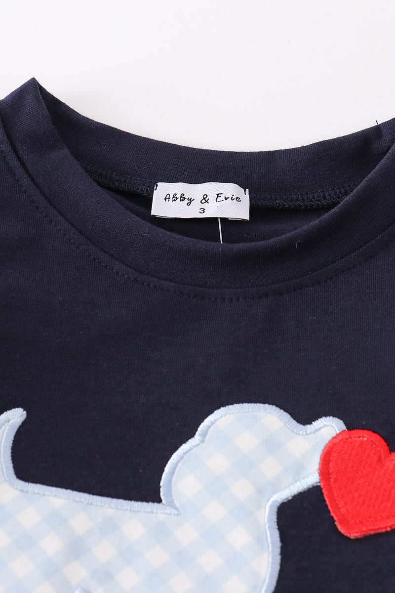 Valentine Puppy Heart Applique Navy Boy Set