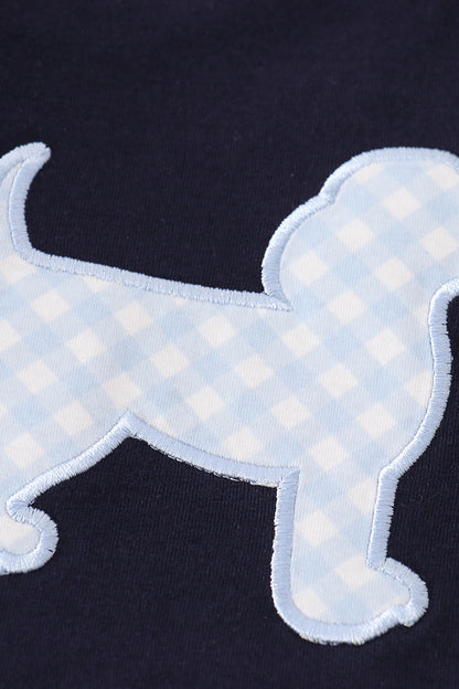 Valentine Puppy Heart Applique Navy Boy Set