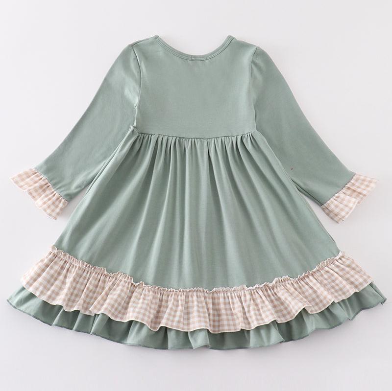 Valentine Pups Embroidered Sage Dress