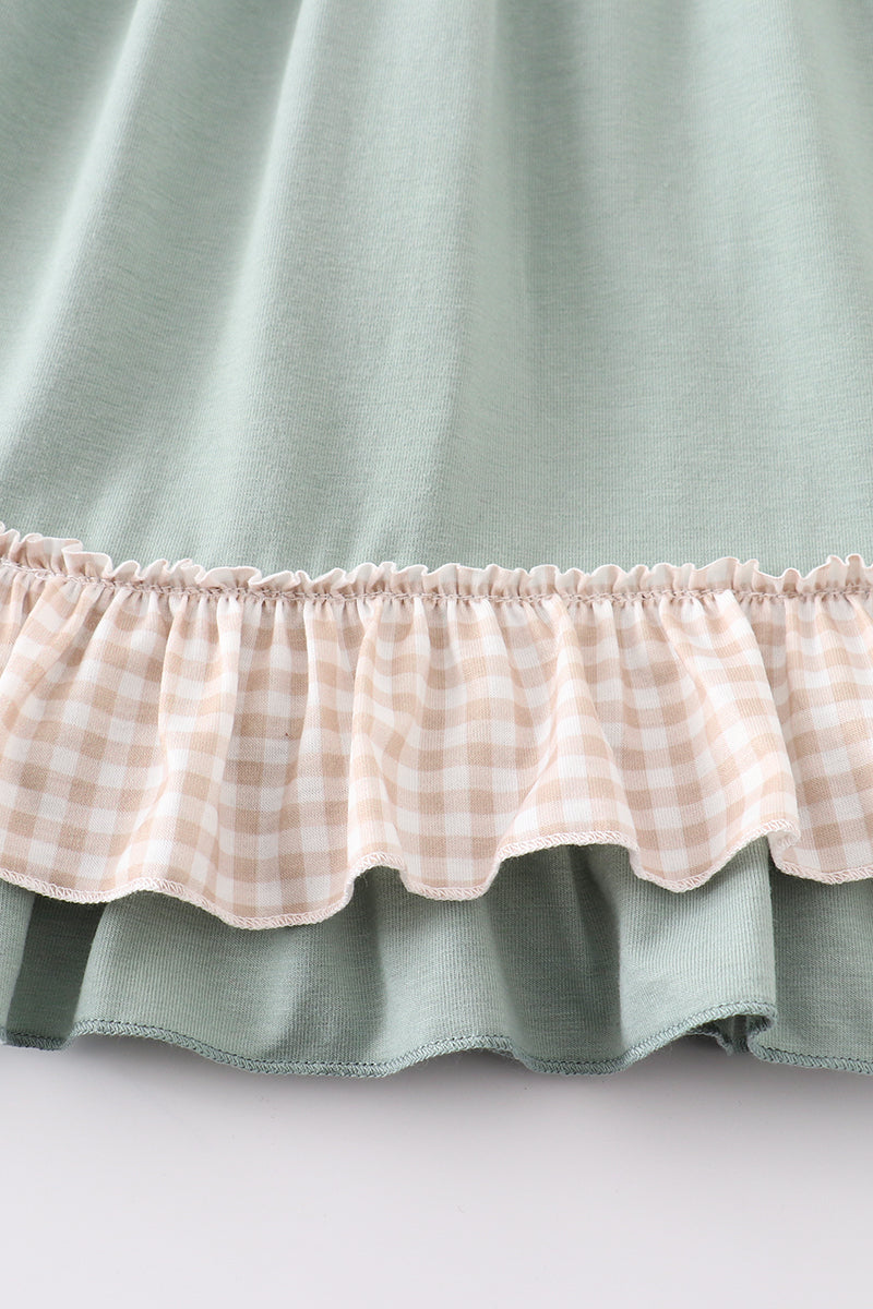 Valentine Pups Embroidered Sage Dress