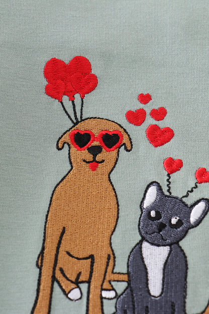 Valentine Pups Embroidered Sage Boy Top