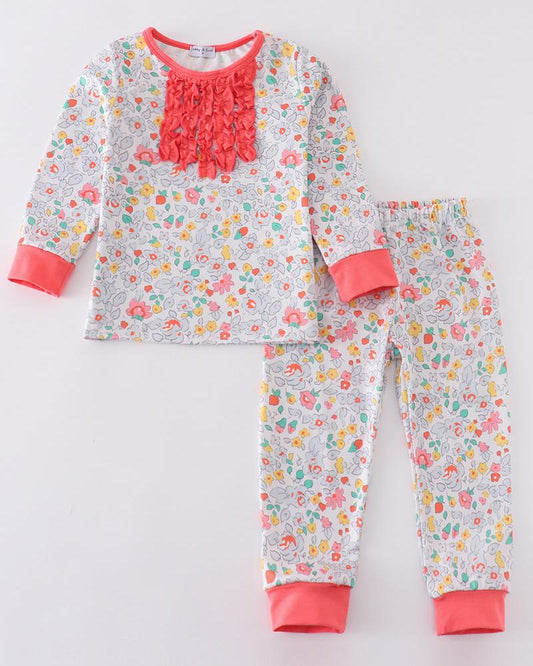 Olivia Pink Floral Print Girl Pajamas Set