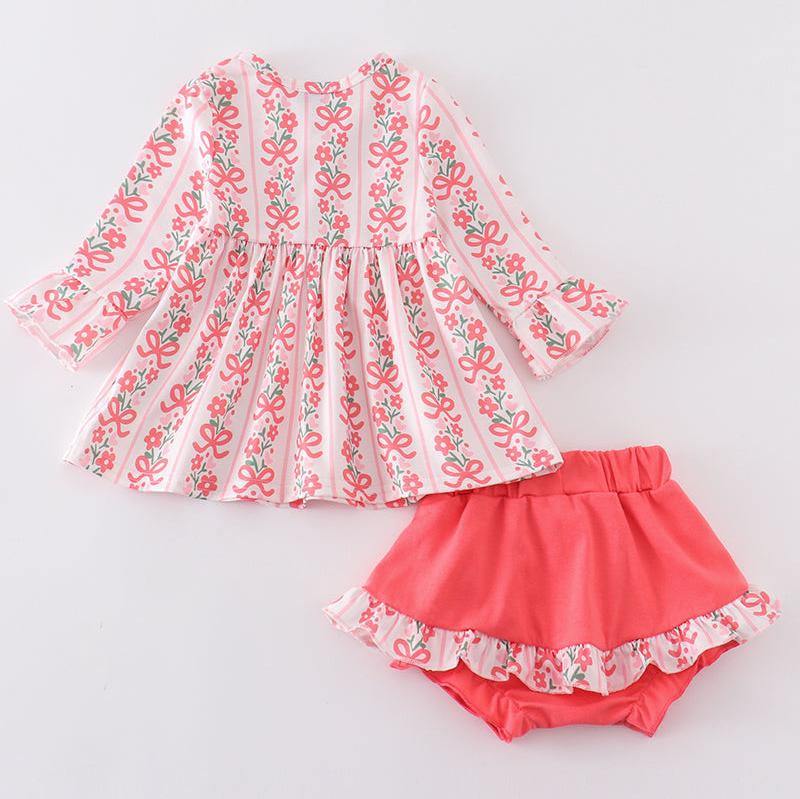 Val Floral Bow Print Girl Bloomers Set