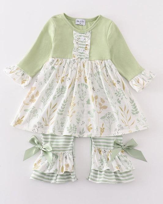 Green Botanical Girl Romper