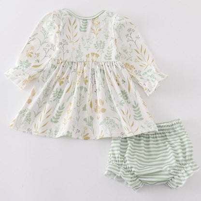 Green Botanical Girl Bloomers Set