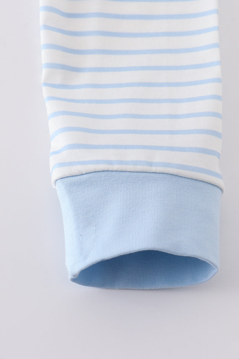 Valentine Heart Embroidered Blue Stripe Boy Top