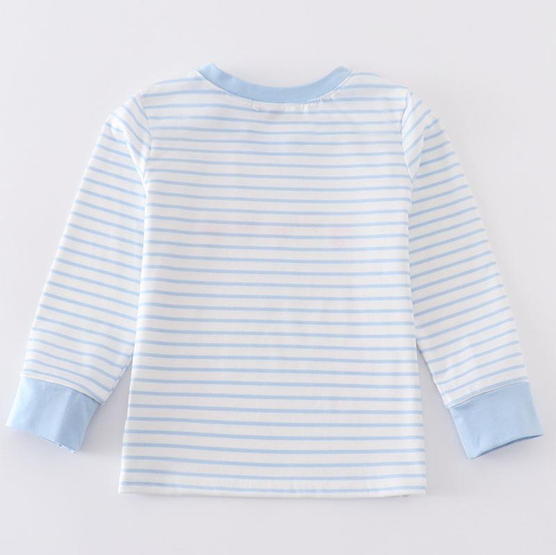 Valentine Heart Embroidered Blue Stripe Boy Top