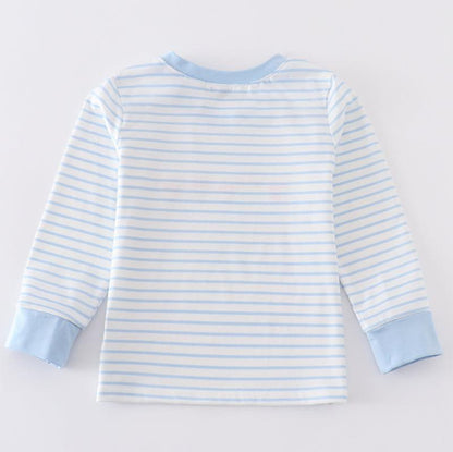 Valentine Heart Embroidered Blue Stripe Boy Top