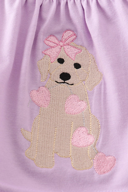 Valentine Puppy Embroidered Purple Girl Bloomer Set