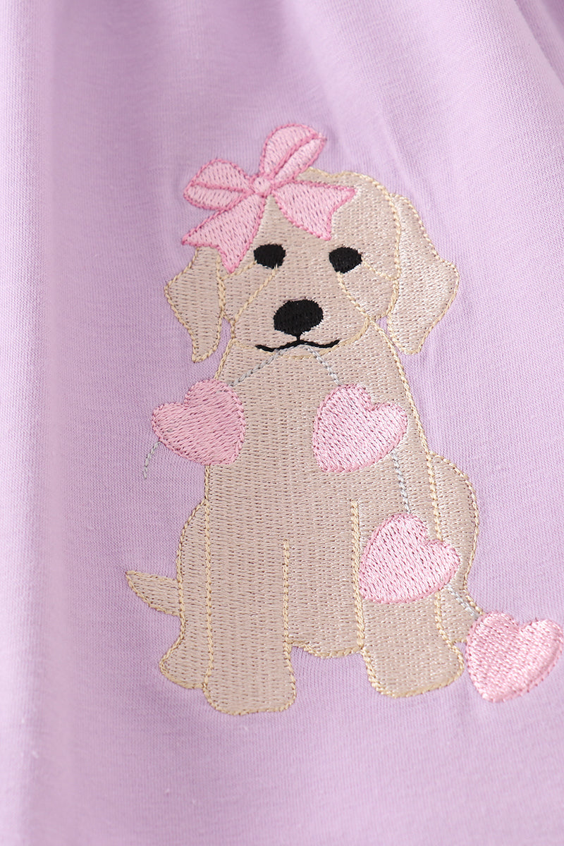 Valentine Puppy Embroidered Purple Girl Set