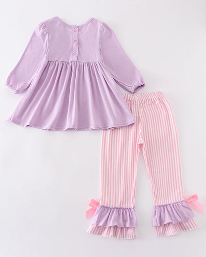 Valentine Puppy Embroidered Purple Girl Set