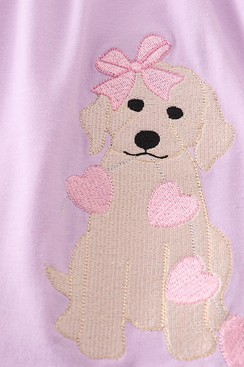 Valentine Puppy Embroidered Purple Dress