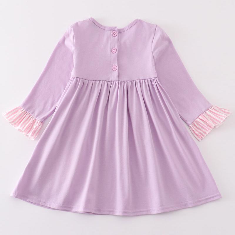 Valentine Puppy Embroidered Purple Dress