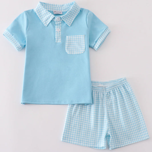 Ray Blue Gingham Boy Shorts Set