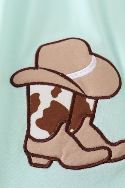 Cowboy Boot Applique Brown Cow Print Dress