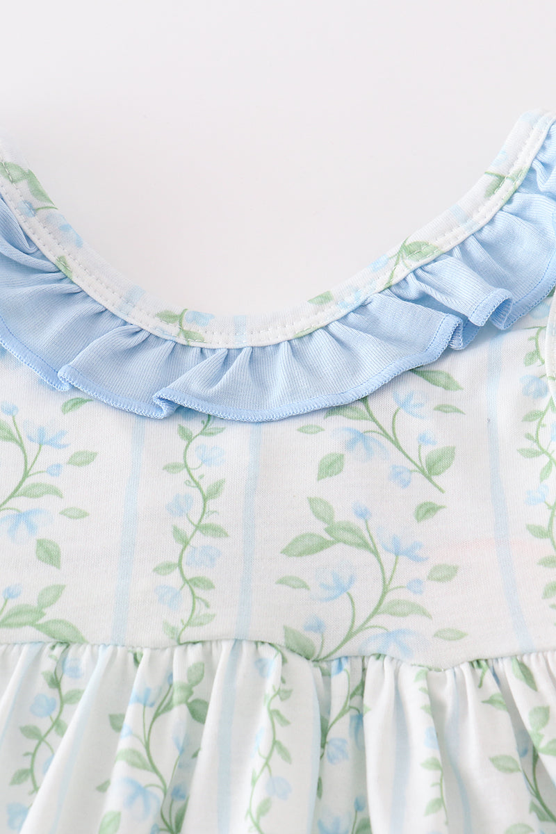 Blue Botanical Print Girl Bloomer Set