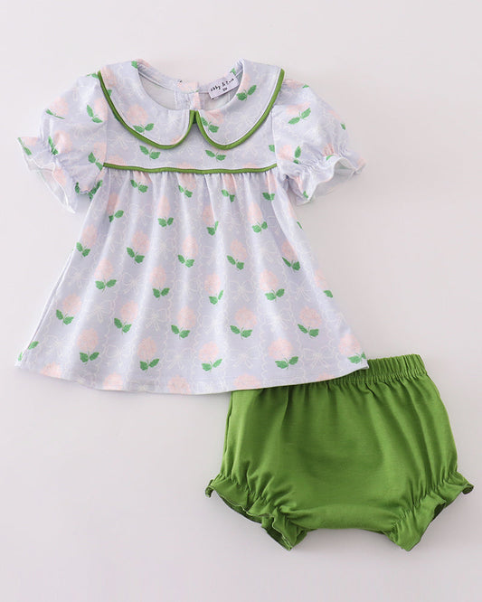 Heather Floral Bow Print Girl Bloomers Set