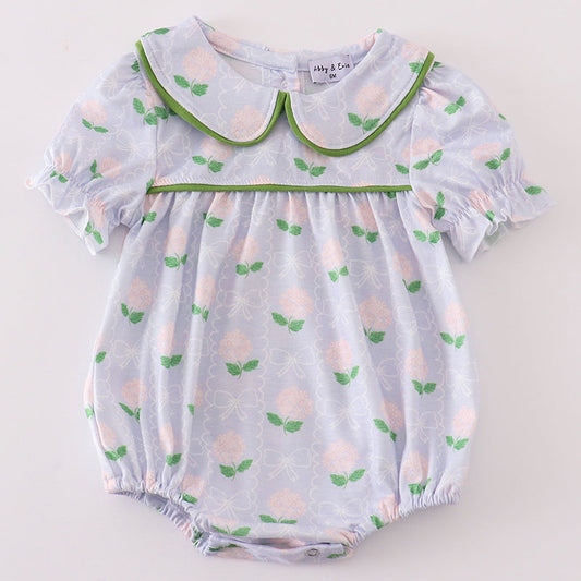 Heather Green Floral Bow Print Girl Bubble