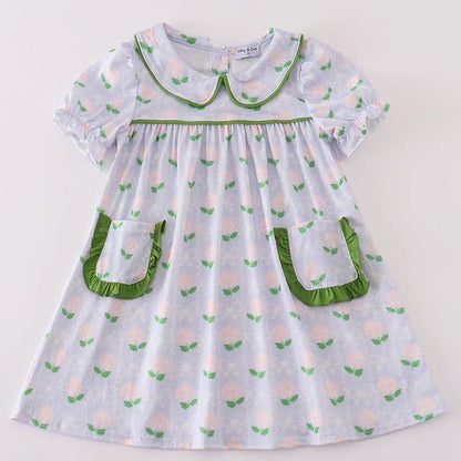 Heather Green Floral Bow Print Dress